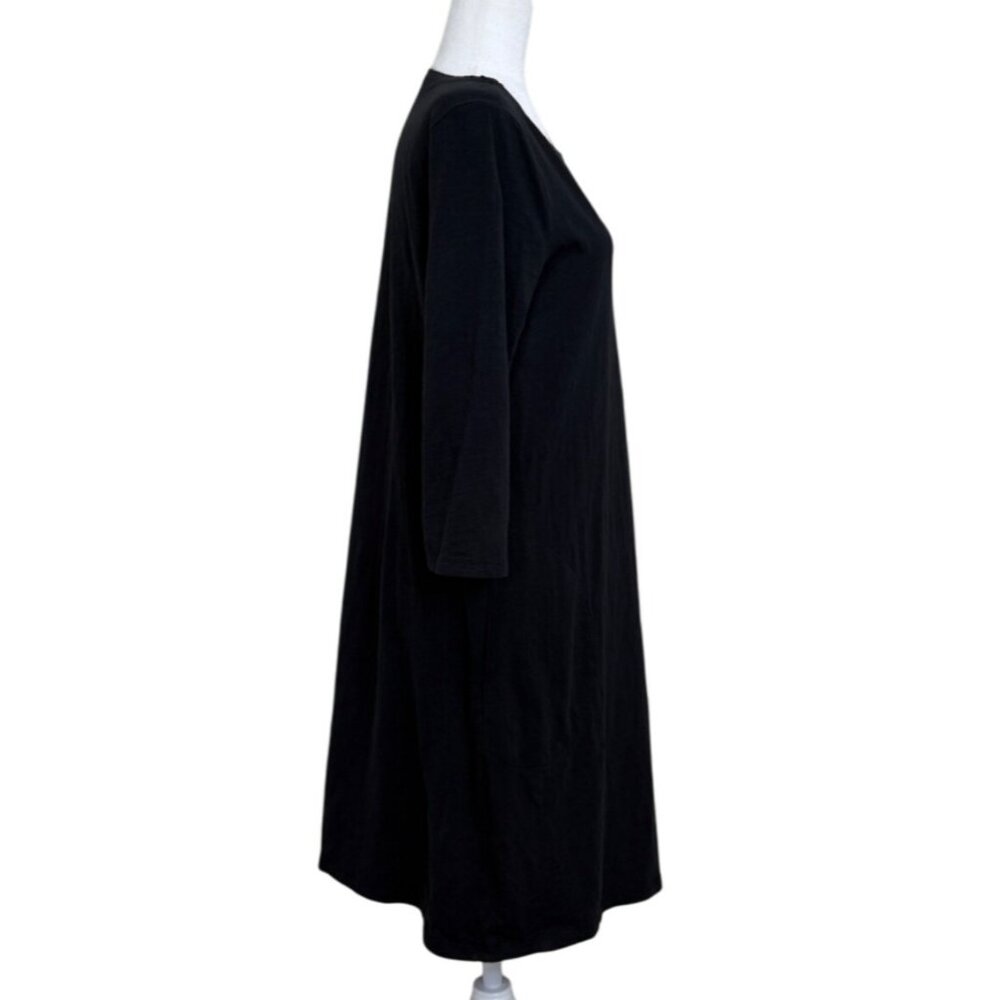 Garnet Hill Womens Midi Dress 3/4 Sleeve Black Cotton Minimalist Size 8 - Picture 2 of 8